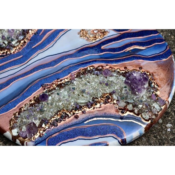 Geode Resin Art 18" Round Piece Purple Amethyst Crystals & Grape Agate - Picture 7 of 9